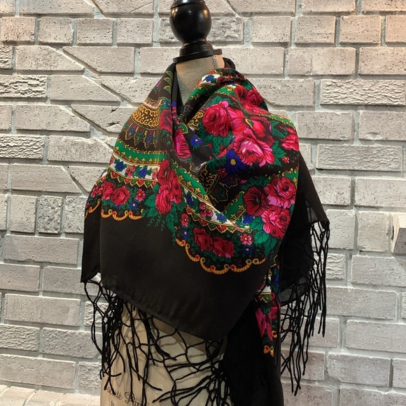 💗 POLISH Cracovian Folk Flower Pattern Wool Scarf Shawl NWOT - Picture 6 of 6